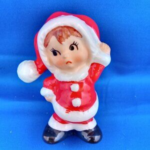 Vintage Lefton Christmas Little Boy Santa Ceramic Figurine Made Japan 3 1/2"